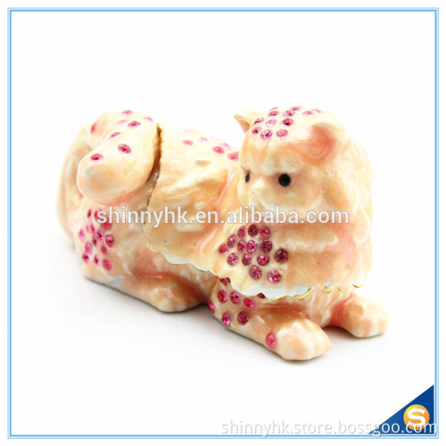 Yellow And Pink Cat Shape Crystal Trinket Box SCJ602
